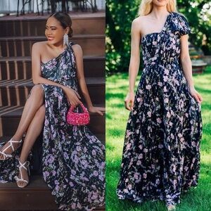 SHOSHANNA Caprina Georgette Maxi Dress Navy/Lavender Multi Sz 2